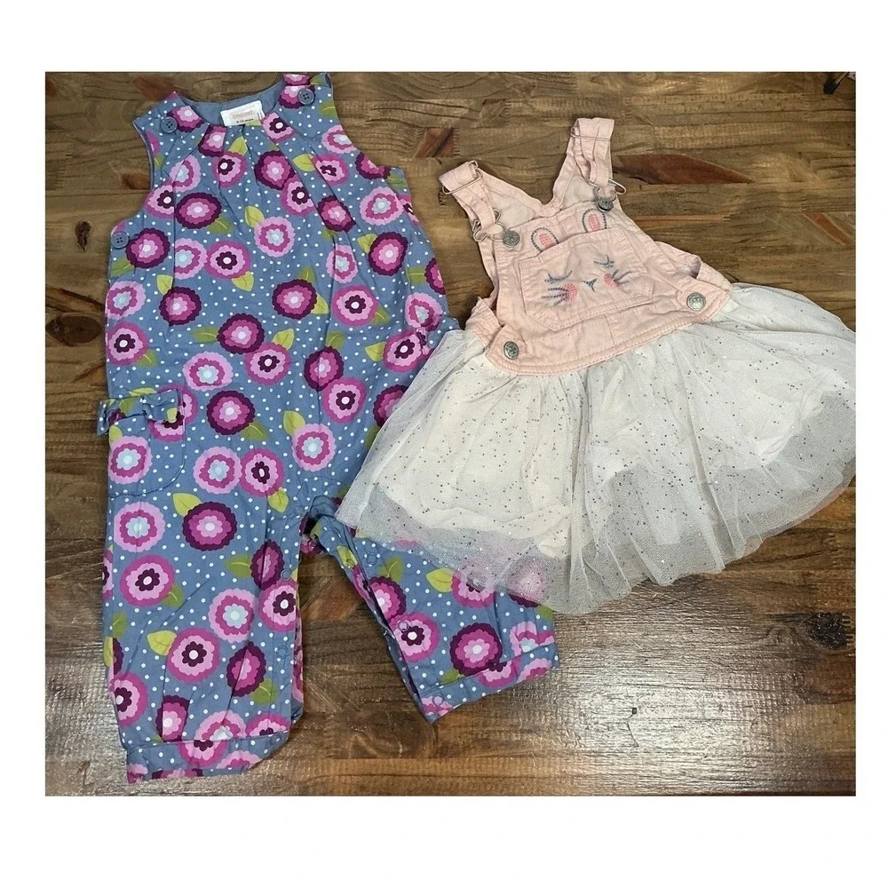 Gymboree OshKosh Romper Dress Baby Girls 12M Pink Blue Floral Bunny Tutu Bundle
